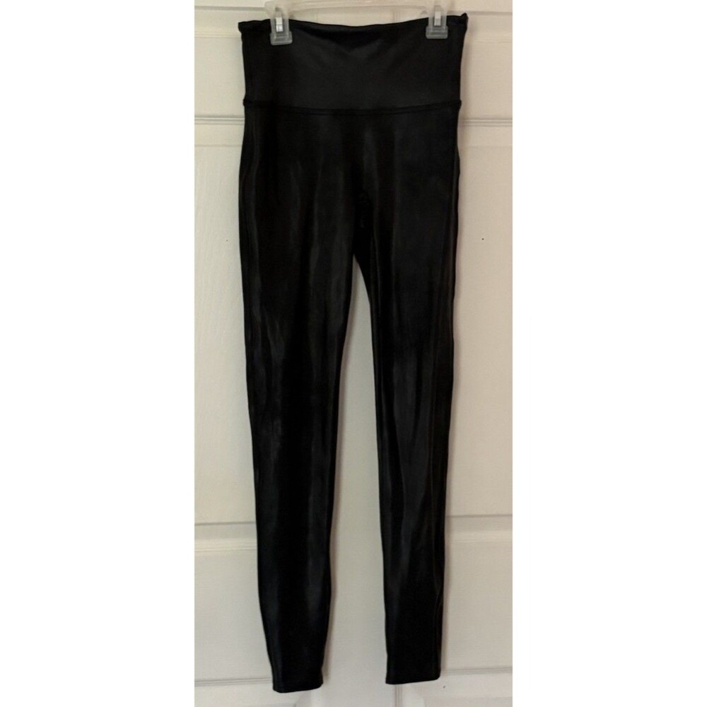 Spanx Faux Leather Leggings Women’s Medium Black Shiny Slim Pull on Stretch